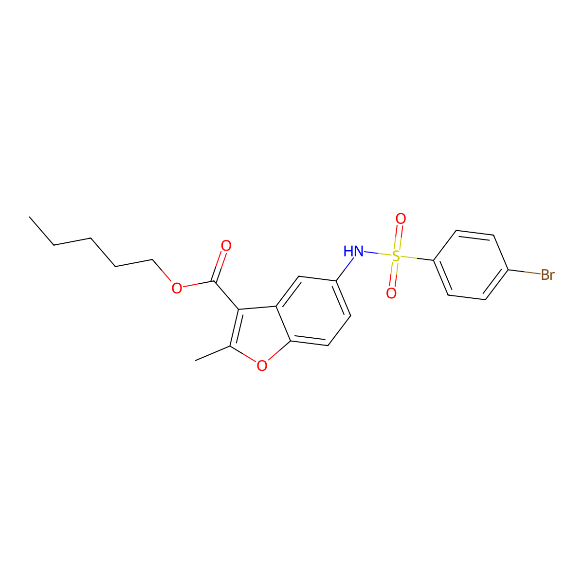 Pentyl 5-[(4-bromophenyl)sulfonylamino]-2-methyl-1-benzofuran-3-carboxylate molecular structure, CAS 477487-64-2