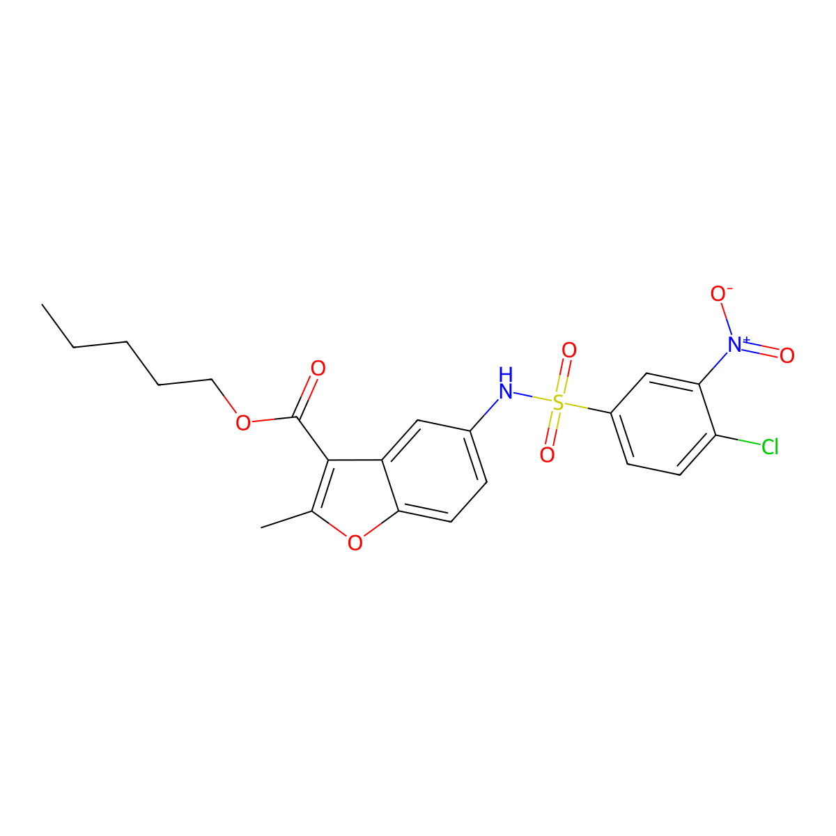 Pentyl 5-(4-chloro-3-nitrobenzenesulfonamido)-2-methyl-1-benzofuran-3-carboxylate molecular structure, CAS 477487-65-3