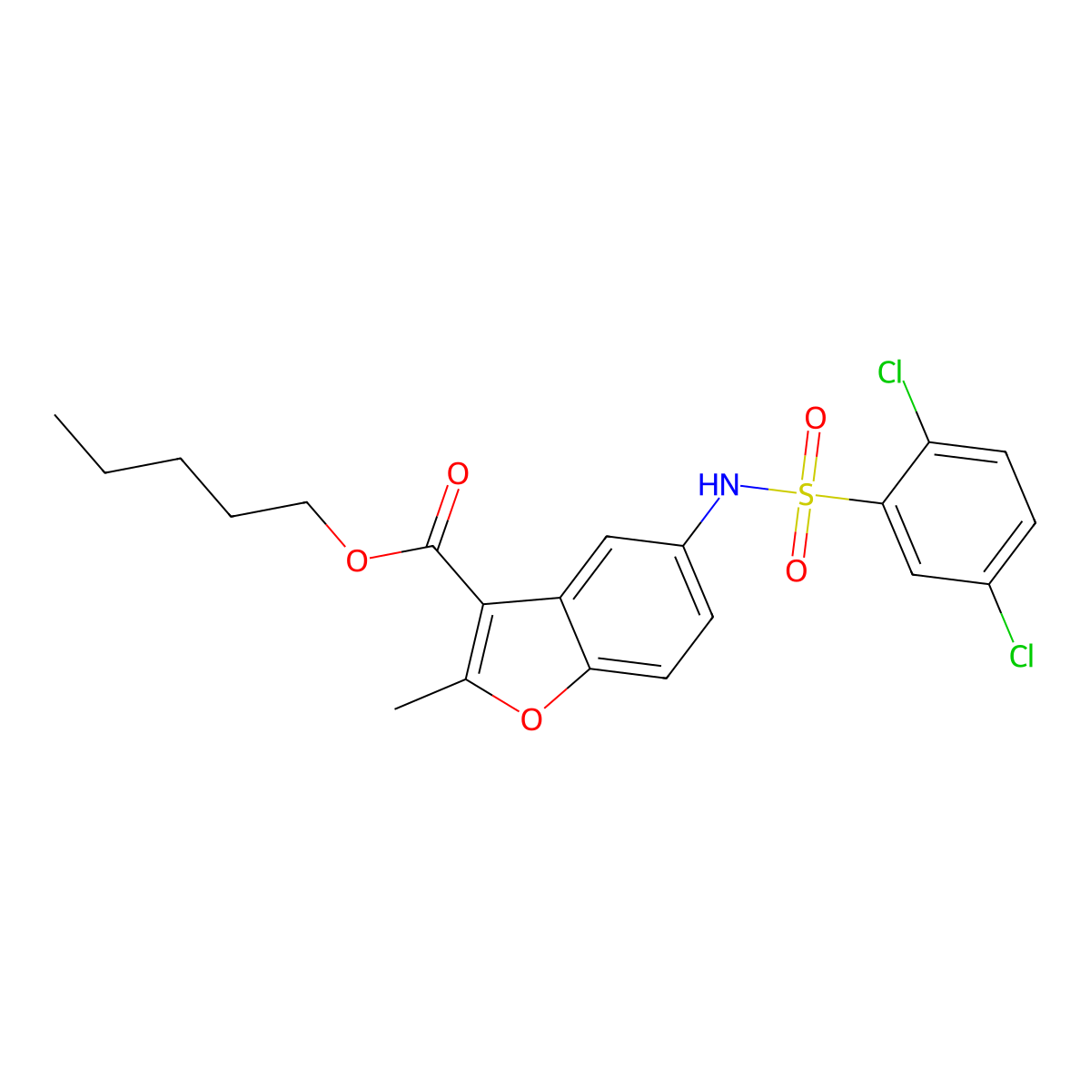 Pentyl 5-{[(2,5-dichlorophenyl)sulfonyl]amino}-2-methyl-1-benzofuran-3-carboxylate molecular structure, CAS 477487-68-6