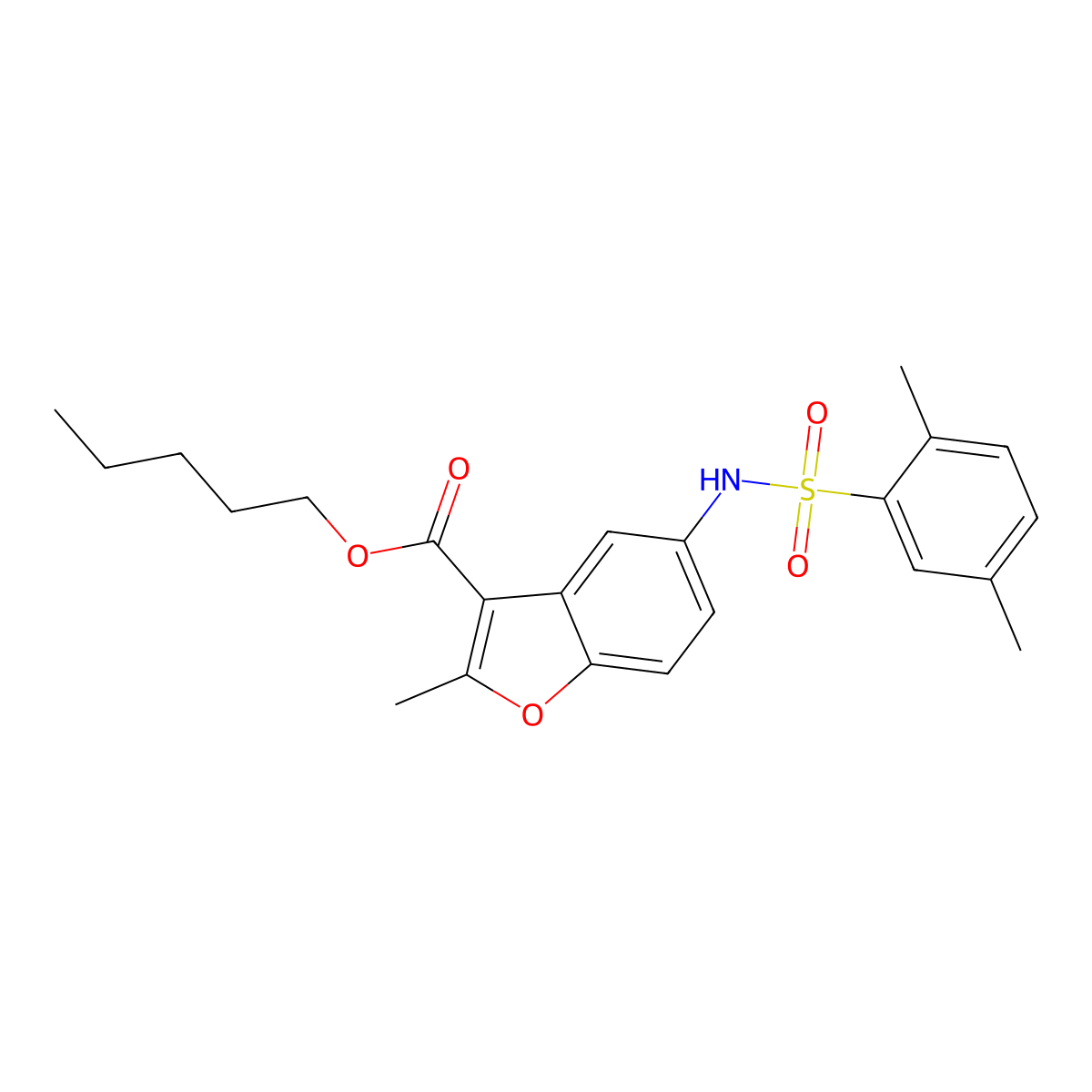 Pentyl 5-{[(2,5-dimethylphenyl)sulfonyl]amino}-2-methyl-1-benzofuran-3-carboxylate molecular structure, CAS 477487-69-7