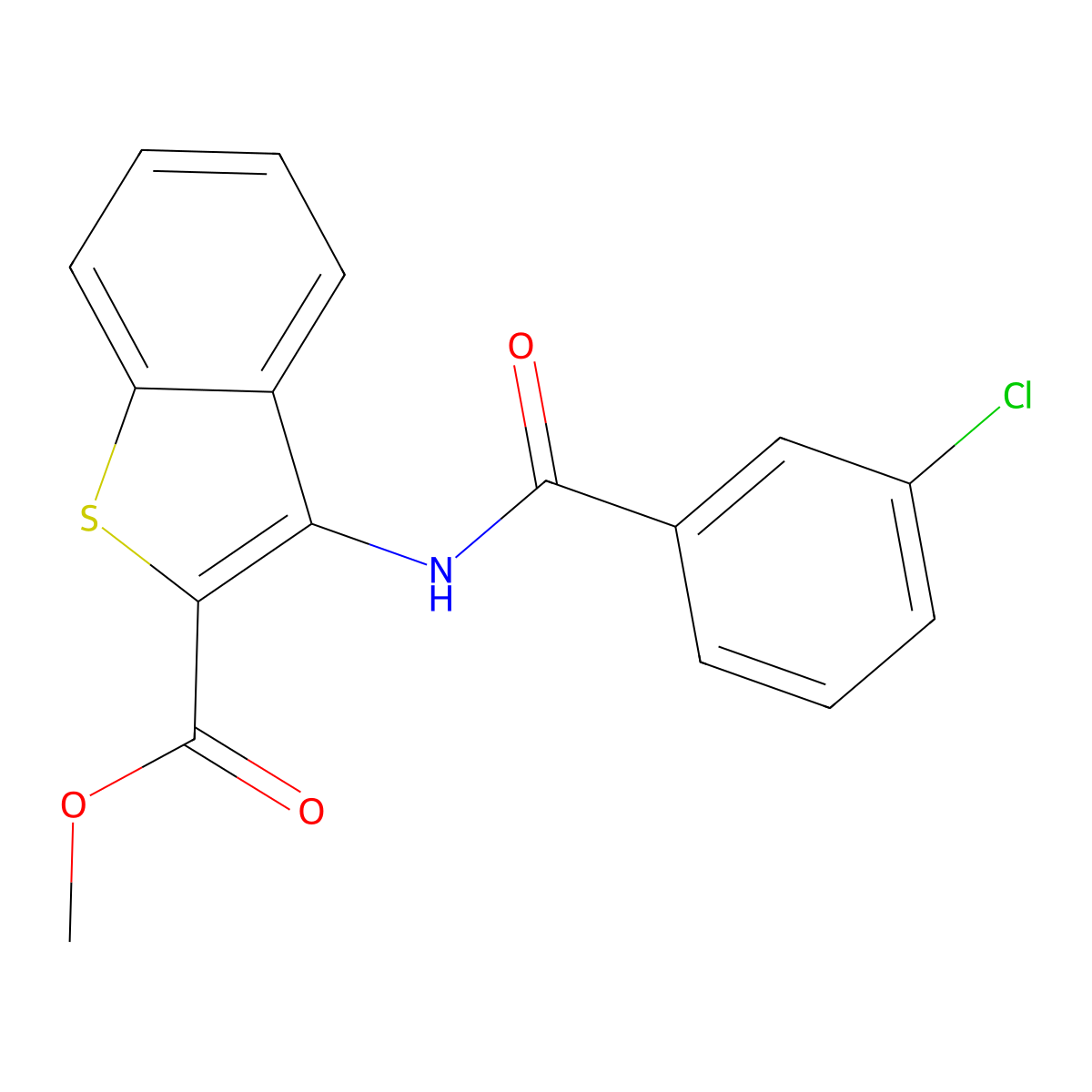 Methyl 3-(3-chlorobenzamido)benzo[b]thiophene-2-carboxylate molecular structure, CAS 477490-10-1
