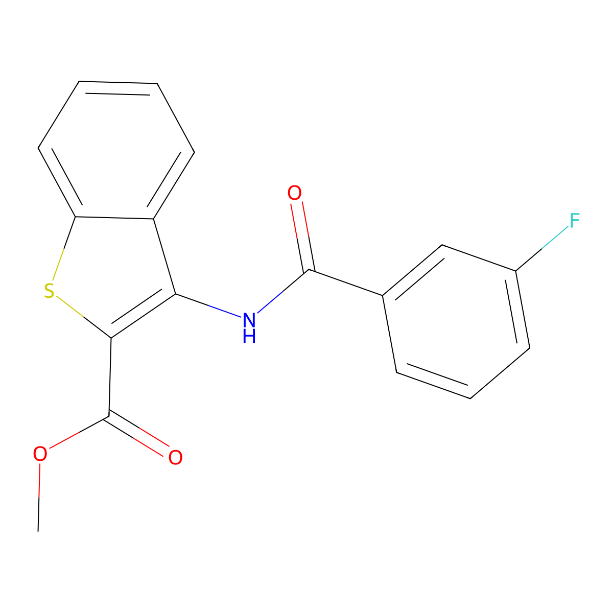 Methyl 3-(3-fluorobenzamido)-1-benzothiophene-2-carboxylate molecular structure, CAS 477490-12-3