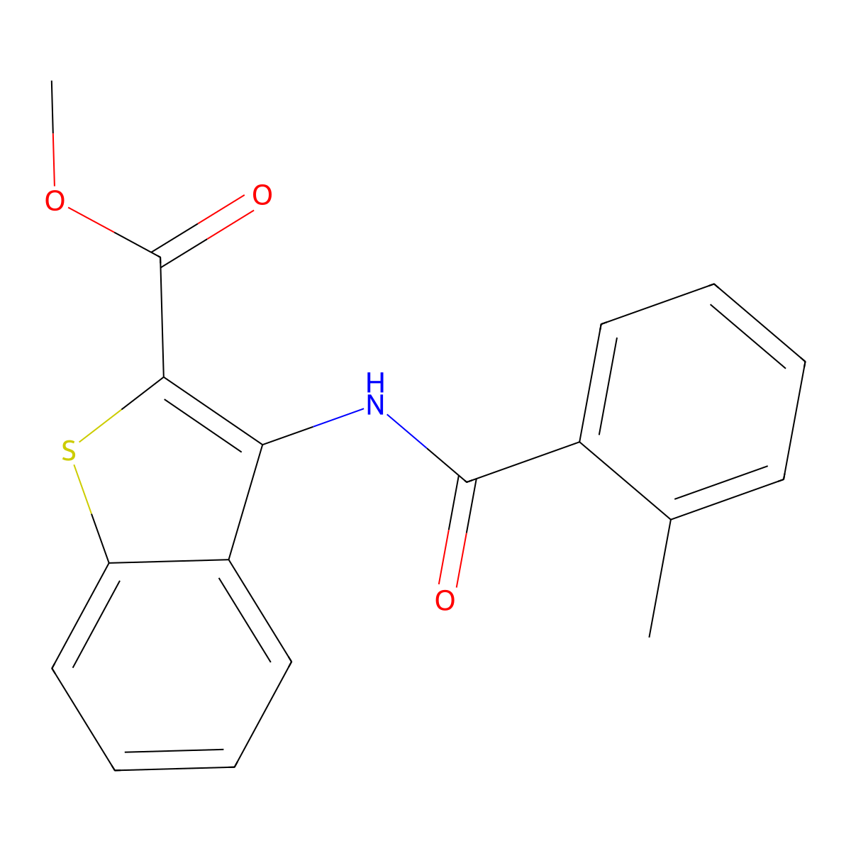 Methyl 3-(2-methylbenzamido)benzo[b]thiophene-2-carboxylate molecular structure, CAS 477490-13-4