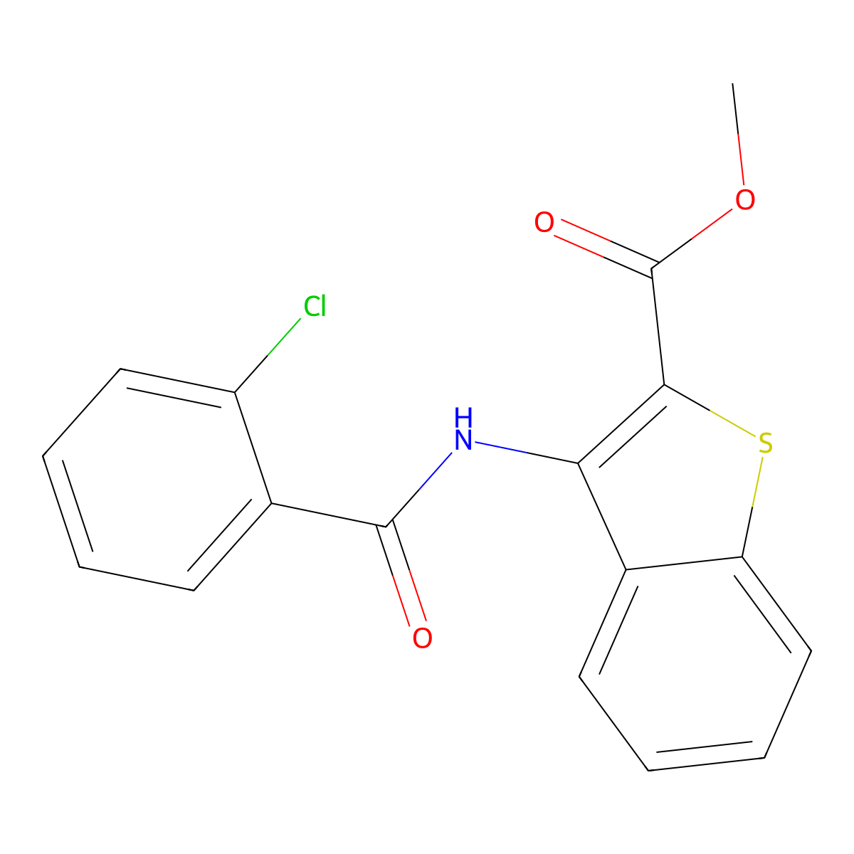 Methyl 3-(2-chlorobenzamido)benzo[b]thiophene-2-carboxylate molecular structure, CAS 477490-14-5