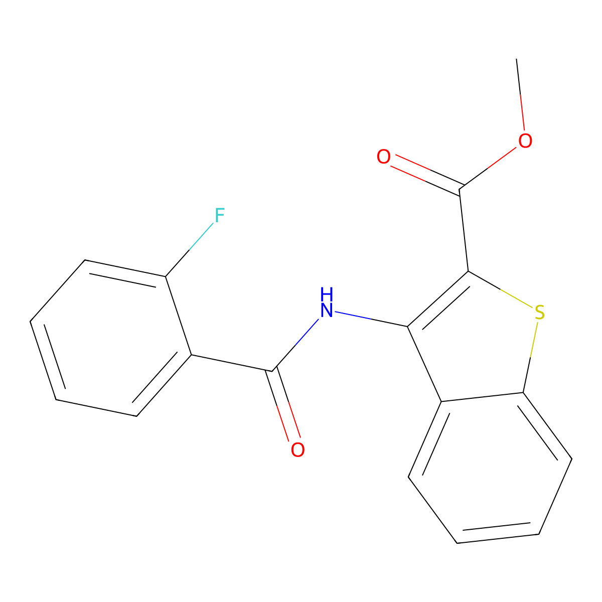 Methyl 3-(2-fluorobenzamido)benzo[b]thiophene-2-carboxylate molecular structure, CAS 477490-16-7