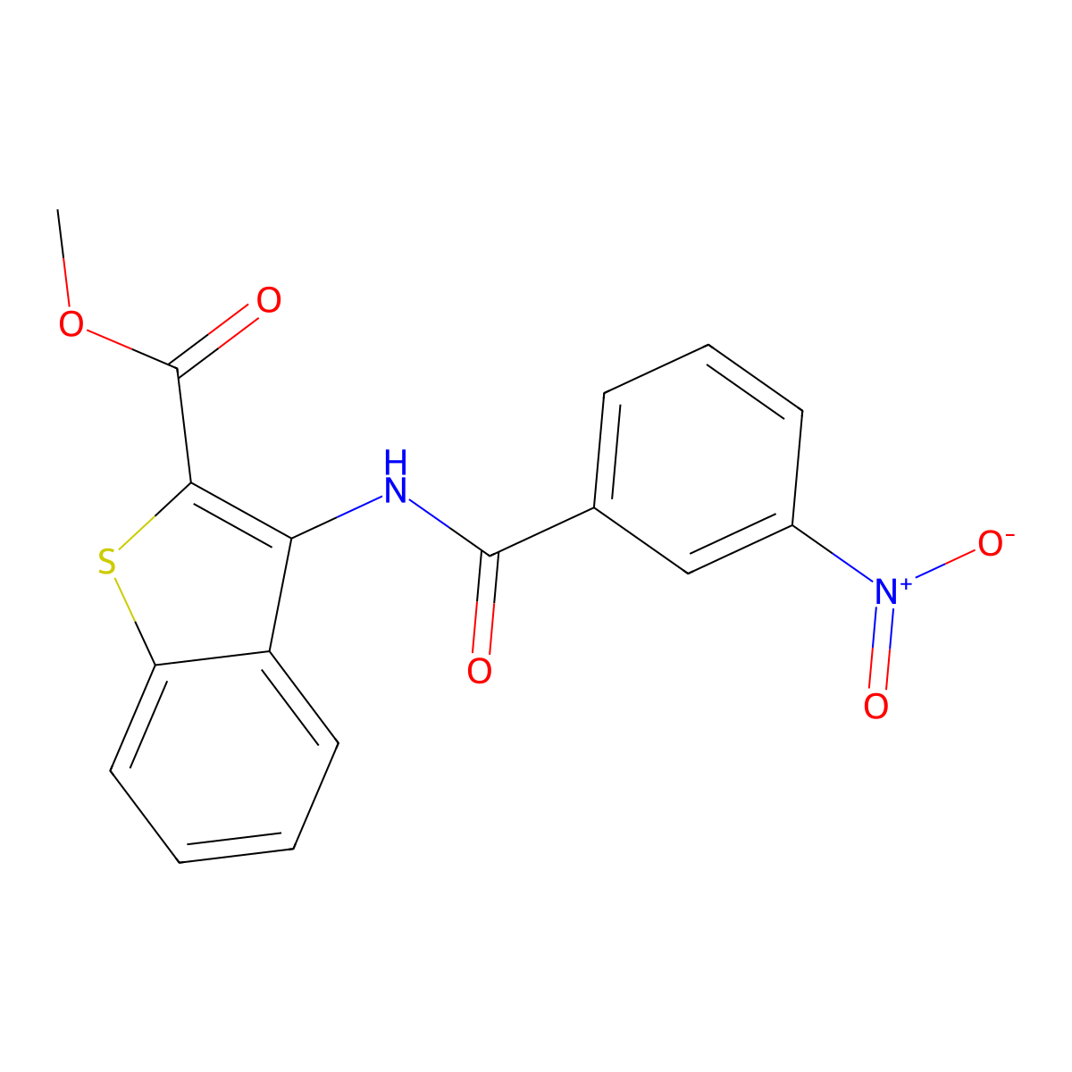 Methyl 3-(3-nitrobenzamido)benzo[b]thiophene-2-carboxylate molecular structure, CAS 477490-18-9