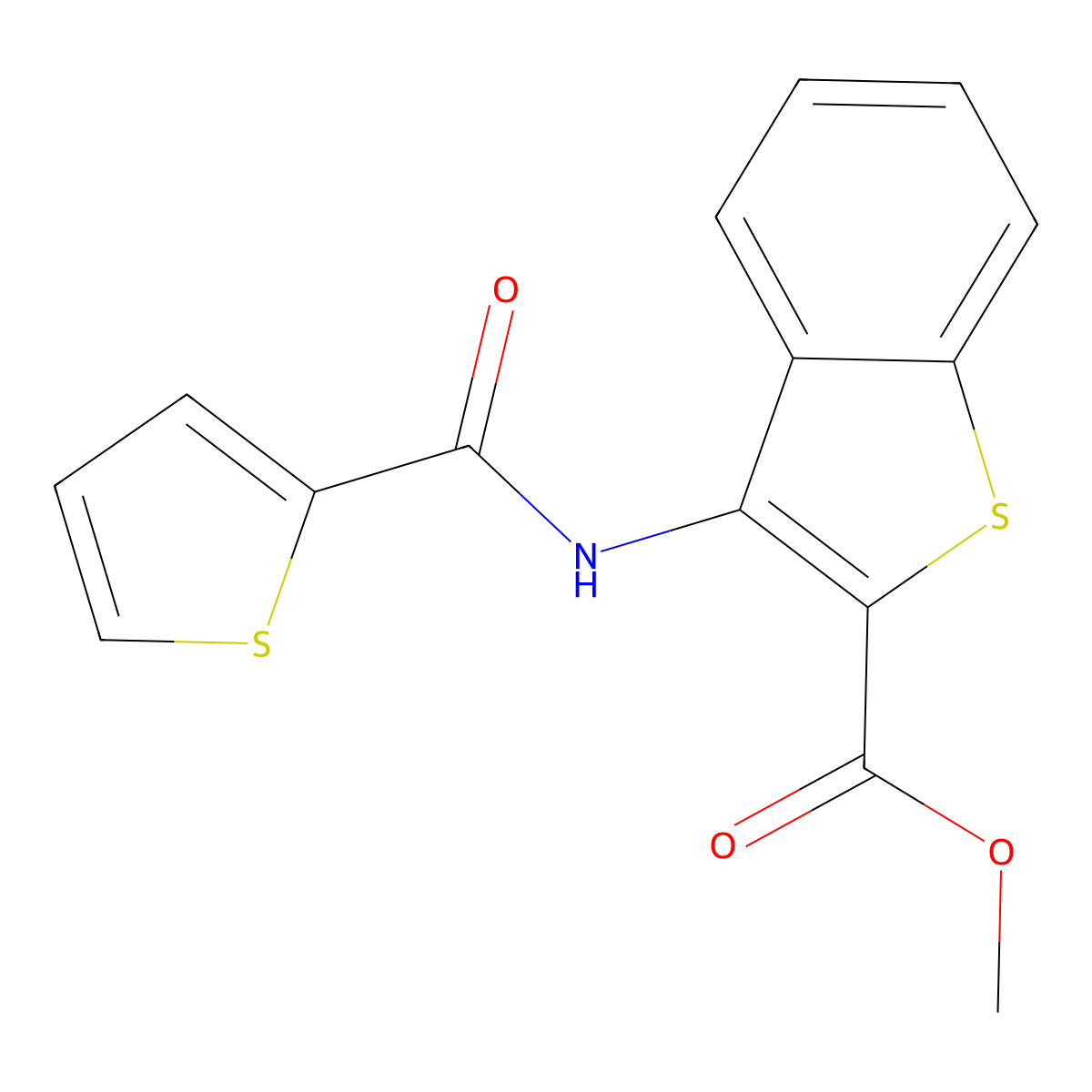 Methyl 3-(thiophene-2-carboxamido)benzo[b]thiophene-2-carboxylate molecular structure, CAS 477490-26-9