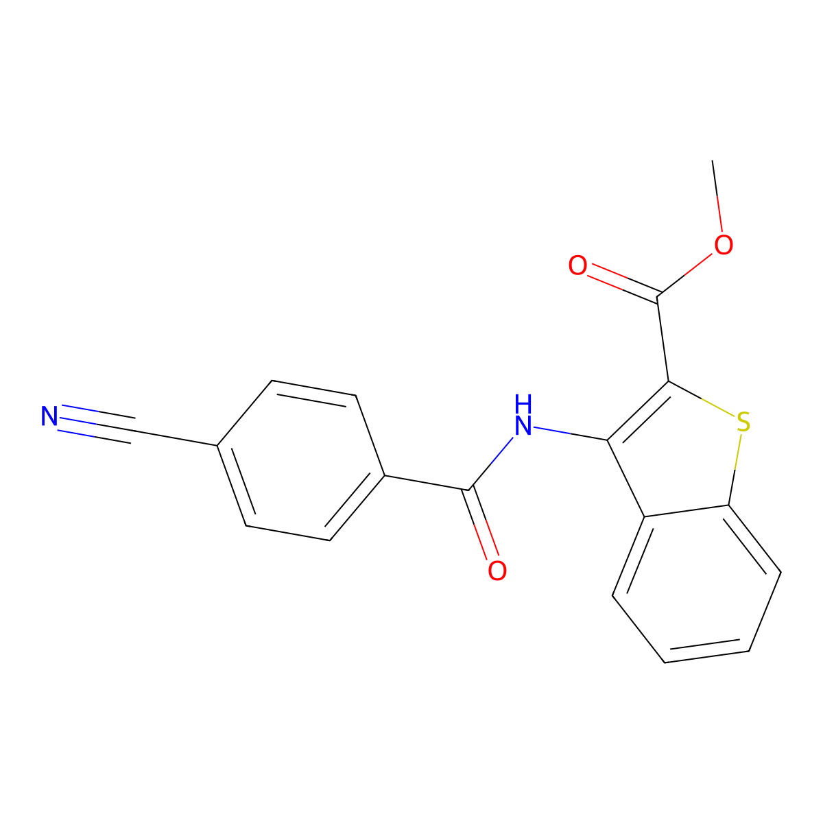 Methyl 3-(4-cyanobenzamido)benzo[b]thiophene-2-carboxylate molecular structure, CAS 477490-33-8