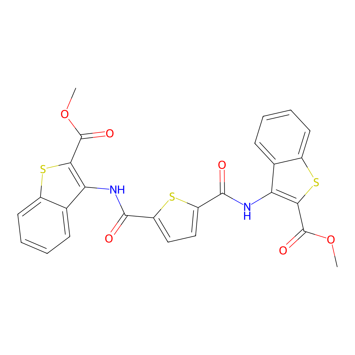 Methyl 3-[[5-[(2-methoxycarbonyl-1-benzothiophen-3-yl)carbamoyl]thiophene-2-carbonyl]amino]-1-benzothiophene-2-carboxylate molecular structure, CAS 477490-36-1