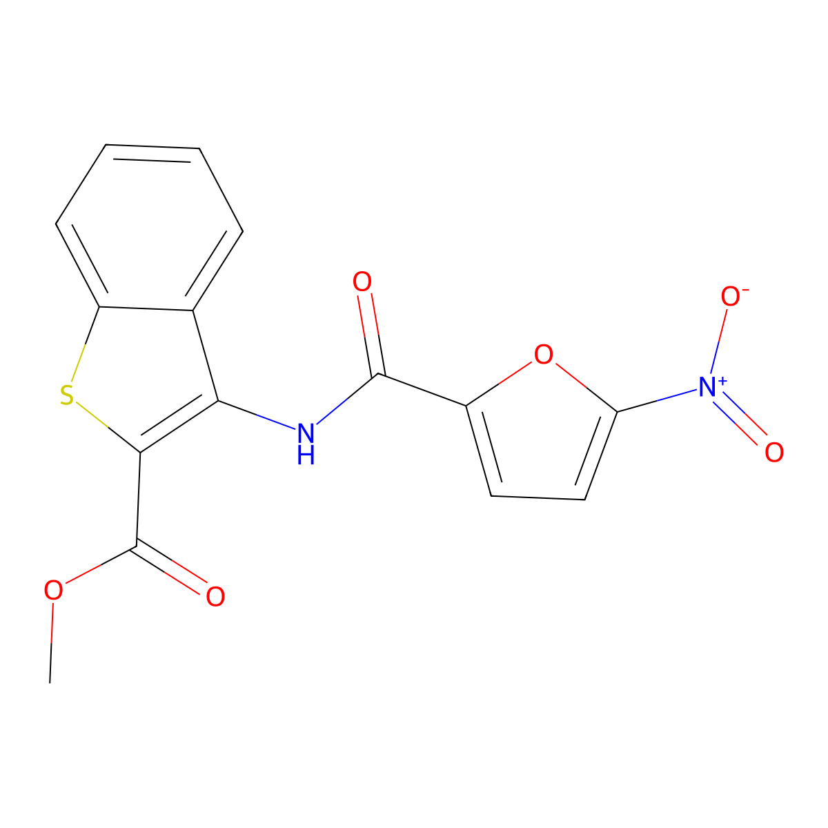 Methyl 3-(5-nitrofuran-2-carboxamido)benzo[b]thiophene-2-carboxylate molecular structure, CAS 477490-39-4