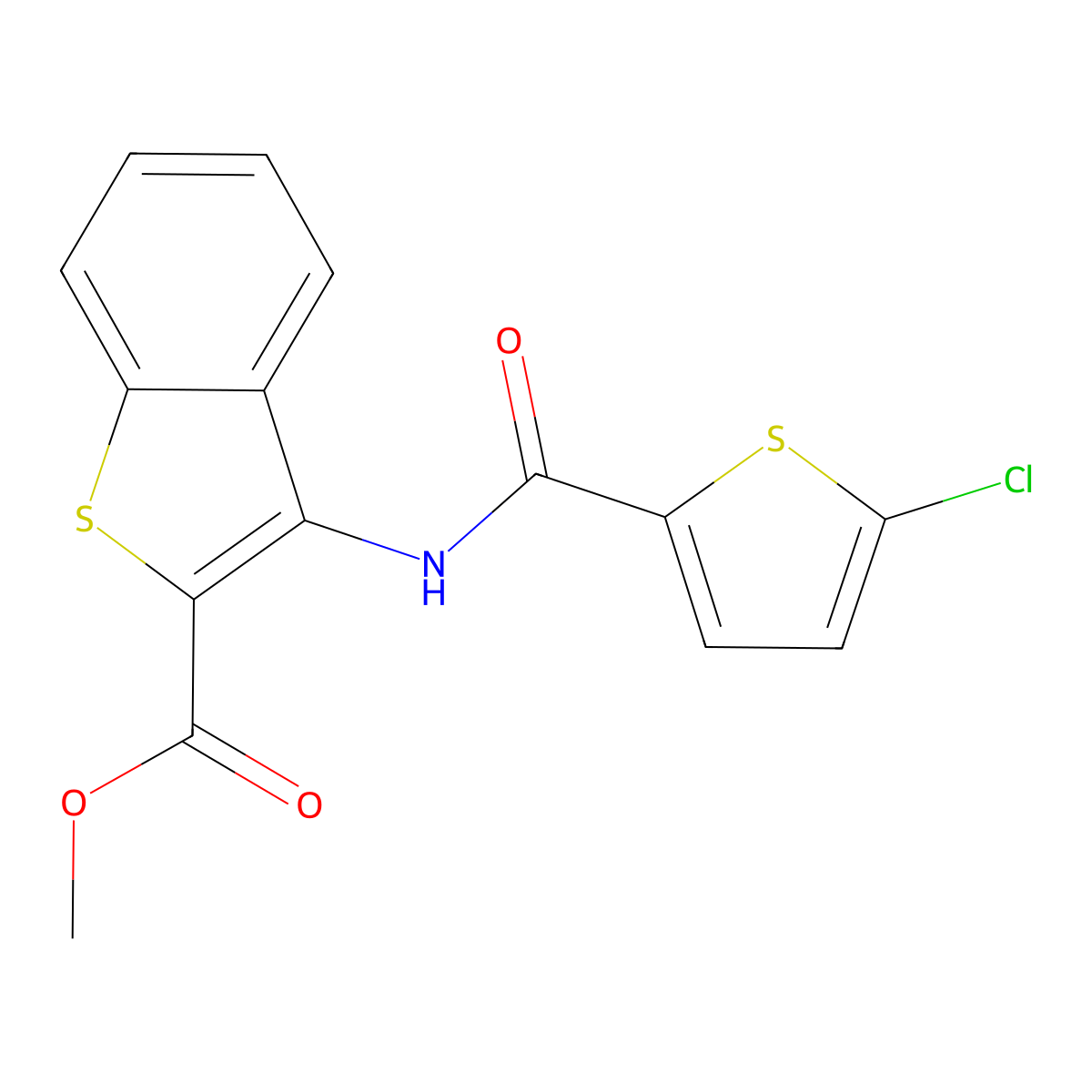 Methyl 3-(5-chlorothiophene-2-carboxamido)benzo[b]thiophene-2-carboxylate molecular structure, CAS 477490-40-7