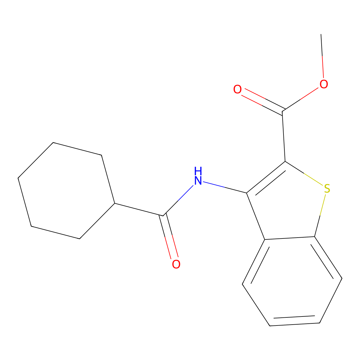 Methyl 3-(cyclohexanecarboxamido)benzo[b]thiophene-2-carboxylate molecular structure, CAS 477490-42-9