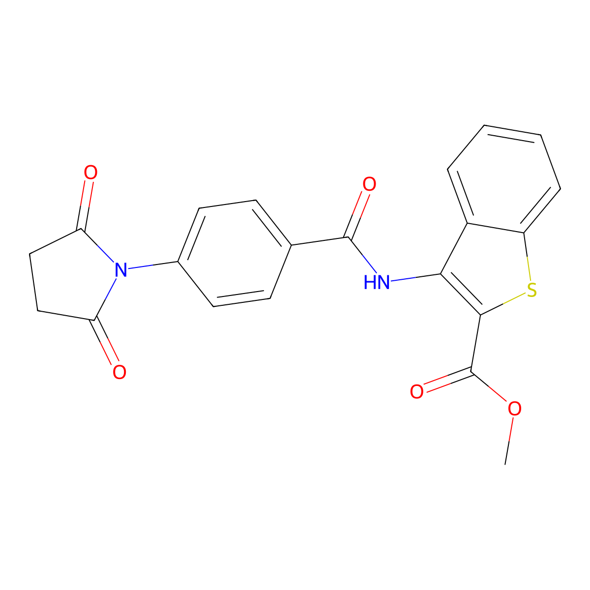 Methyl 3-(4-(2,5-dioxopyrrolidin-1-yl)benzamido)benzo[b]thiophene-2-carboxylate molecular structure, CAS 477490-43-0