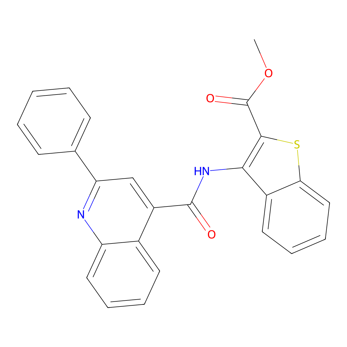 Methyl 3-(2-phenylquinoline-4-carboxamido)benzo[b]thiophene-2-carboxylate molecular structure, CAS 477490-48-5