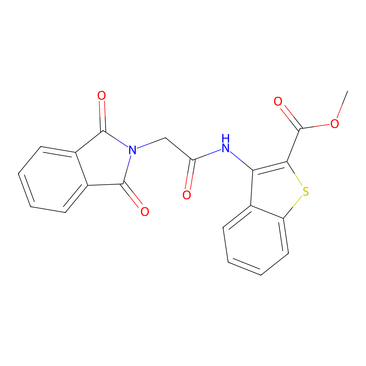 Methyl 3-(2-(1,3-dioxoisoindolin-2-yl)acetamido)benzo[b]thiophene-2-carboxylate molecular structure, CAS 477490-49-6