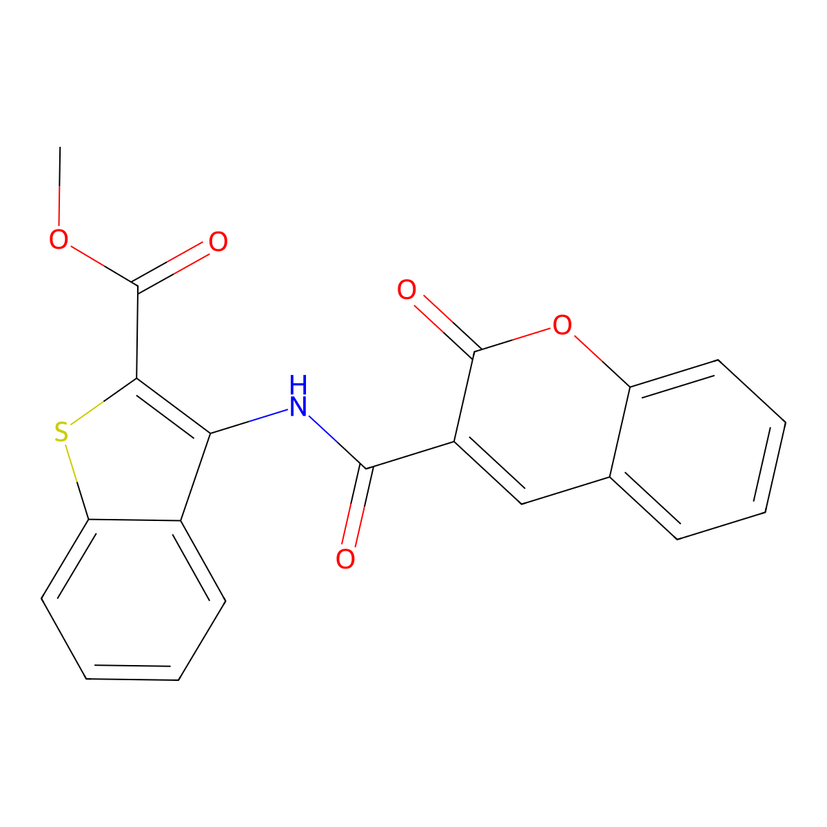 Methyl 3-[(2-oxochromene-3-carbonyl)amino]-1-benzothiophene-2-carboxylate molecular structure, CAS 477490-50-9
