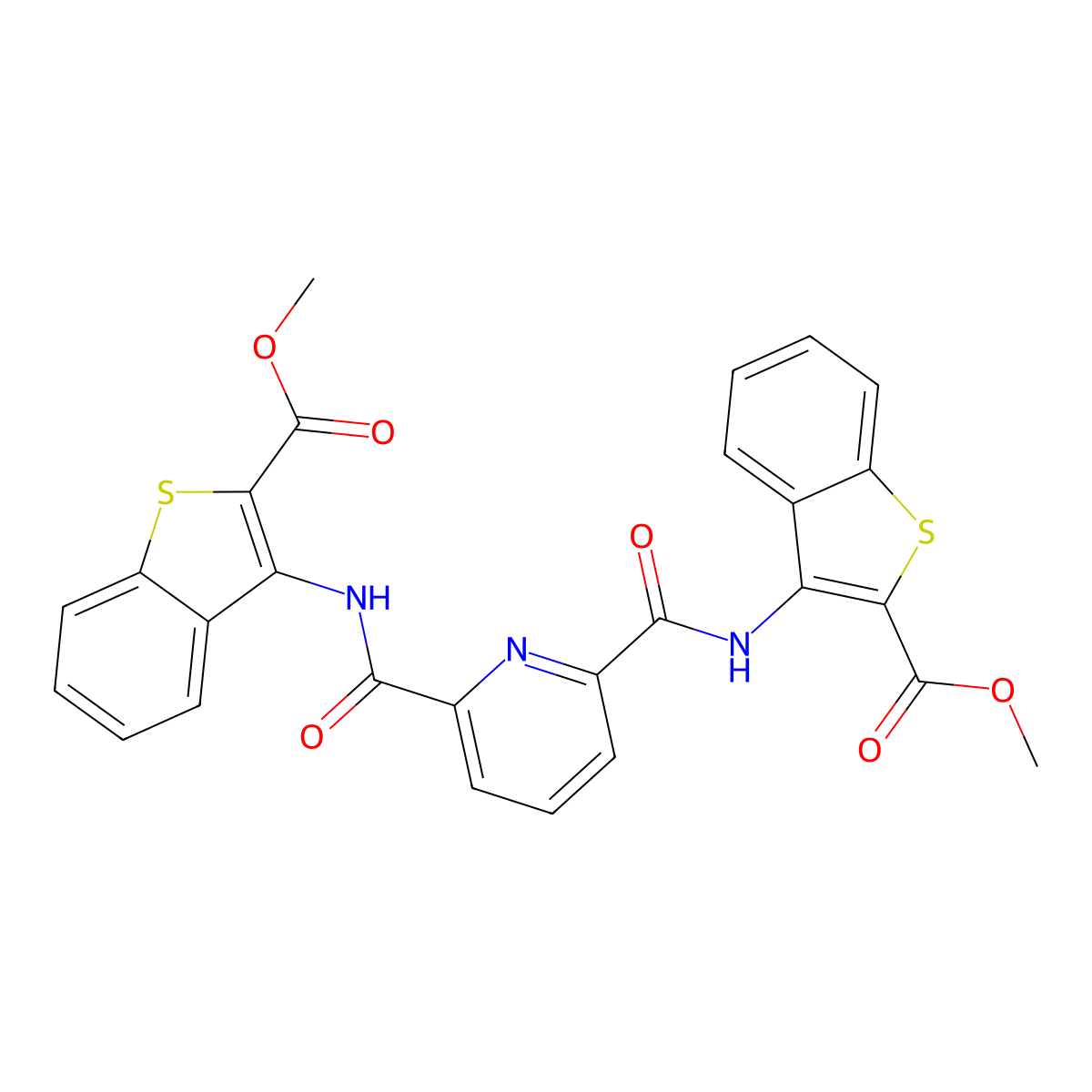 Methyl 3-[[6-[(2-methoxycarbonyl-1-benzothiophen-3-yl)carbamoyl]pyridine-2-carbonyl]amino]-1-benzothiophene-2-carboxylate molecular structure, CAS 477490-57-6
