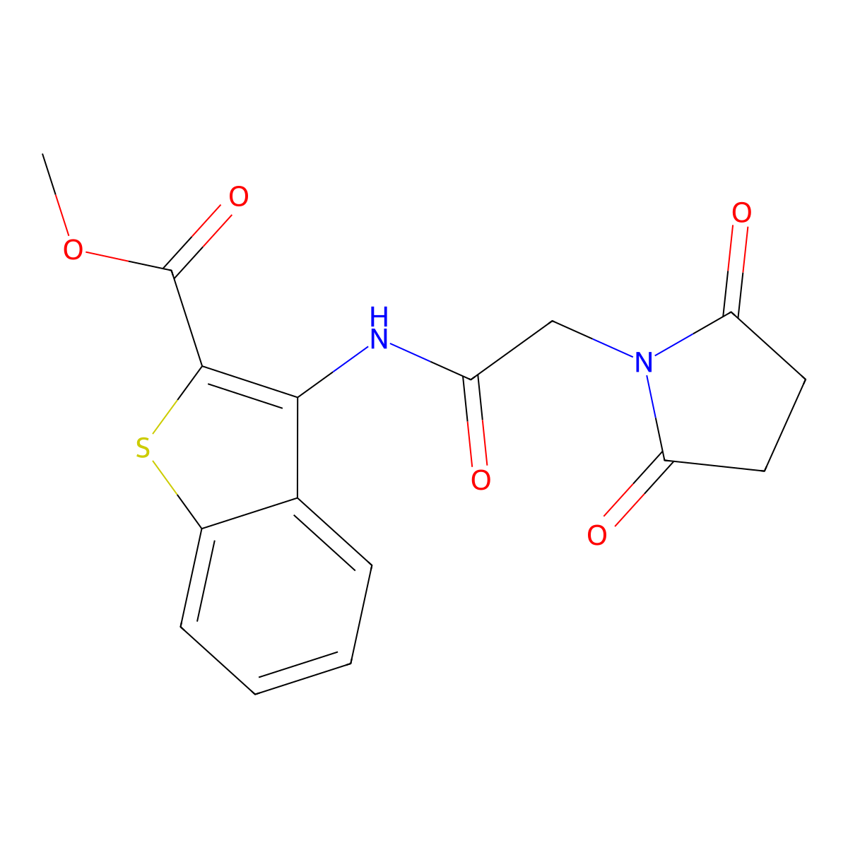 Methyl 3-(2-(2,5-dioxopyrrolidin-1-yl)acetamido)benzo[b]thiophene-2-carboxylate molecular structure, CAS 477490-58-7