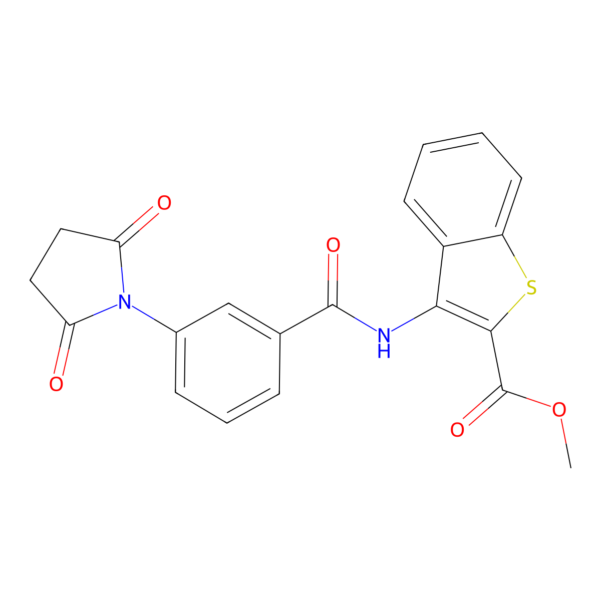 Methyl 3-(3-(2,5-dioxopyrrolidin-1-yl)benzamido)benzo[b]thiophene-2-carboxylate molecular structure, CAS 477490-59-8