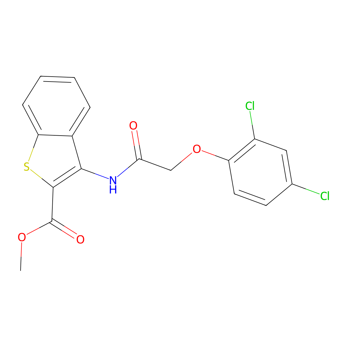 Methyl 3-(2-(2,4-dichlorophenoxy)acetamido)benzo[b]thiophene-2-carboxylate molecular structure, CAS 477490-60-1