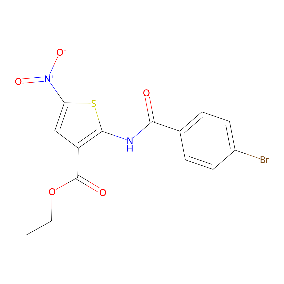 Ethyl 2-(4-bromobenzamido)-5-nitrothiophene-3-carboxylate molecular structure, CAS 477490-71-4