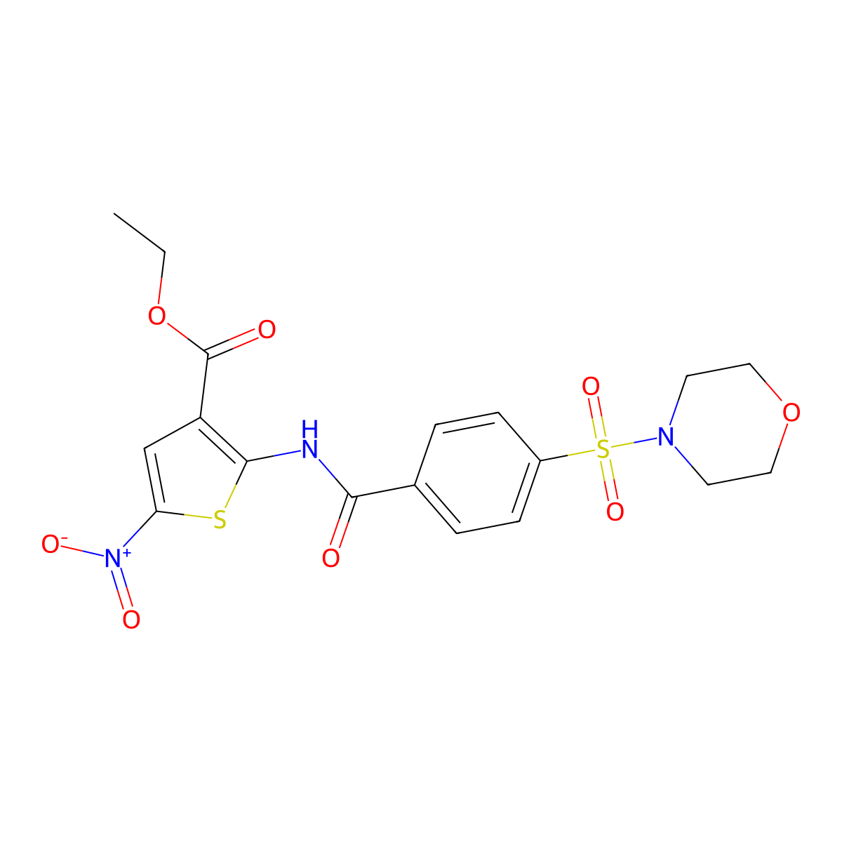 Ethyl 2-(4-(morpholinosulfonyl)benzamido)-5-nitrothiophene-3-carboxylate molecular structure, CAS 477490-97-4