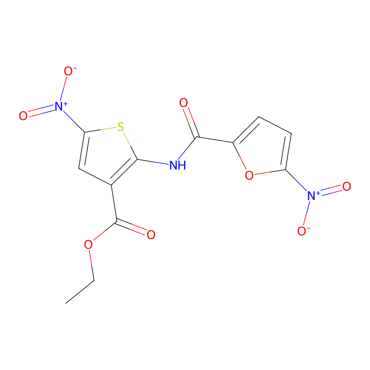 Ethyl 5-nitro-2-[(5-nitrofuran-2-carbonyl)amino]thiophene-3-carboxylate molecular structure, CAS 477491-13-7