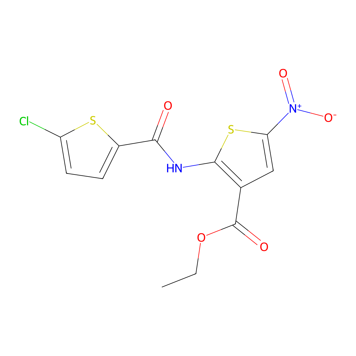 Ethyl 2-(5-chlorothiophene-2-carboxamido)-5-nitrothiophene-3-carboxylate molecular structure, CAS 477491-15-9