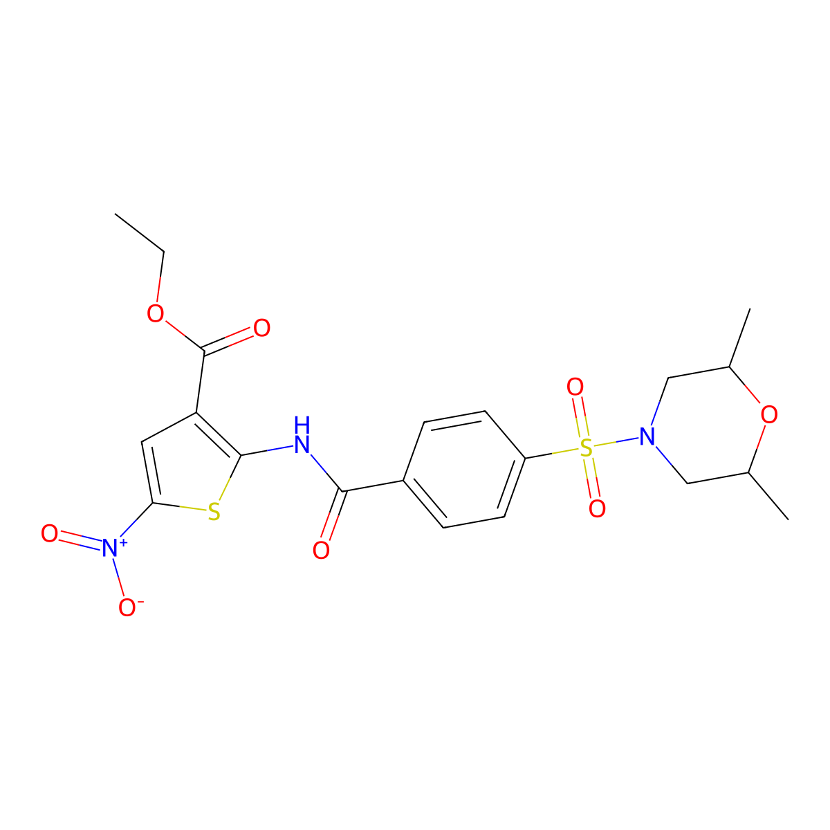 Ethyl 2-(4-((2,6-dimethylmorpholino)sulfonyl)benzamido)-5-nitrothiophene-3-carboxylate molecular structure, CAS 477491-18-2