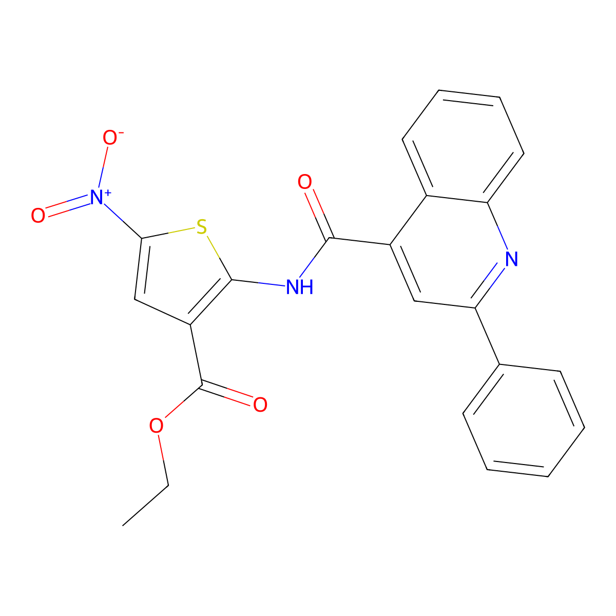 Ethyl 5-nitro-2-(2-phenylquinoline-4-carboxamido)thiophene-3-carboxylate molecular structure, CAS 477491-27-3