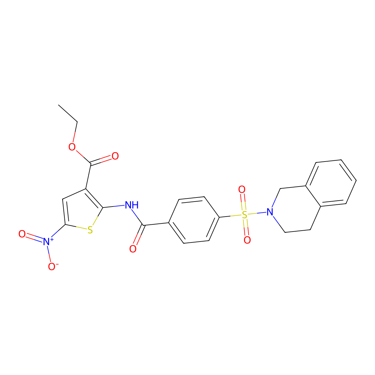 ethyl 2-(4-((3,4-dihydroisoquinolin-2(1H)-yl)sulfonyl)benzamido)-5-nitrothiophene-3-carboxylate molecular structure, CAS 477491-52-4
