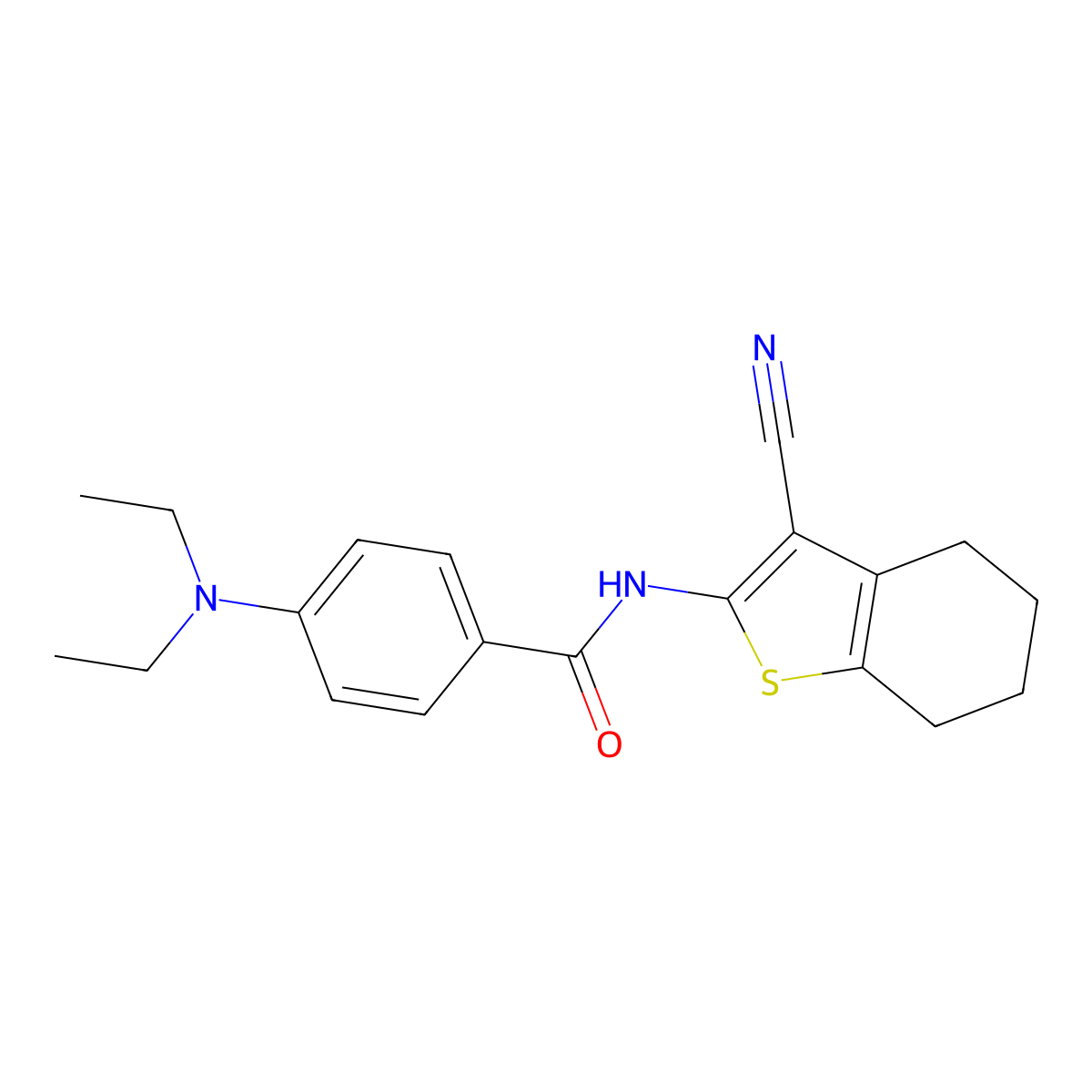 N-(3-cyano-4,5,6,7-tetrahydro-1-benzothiophen-2-yl)-4-(diethylamino)benzamide molecular structure, CAS 477493-80-4