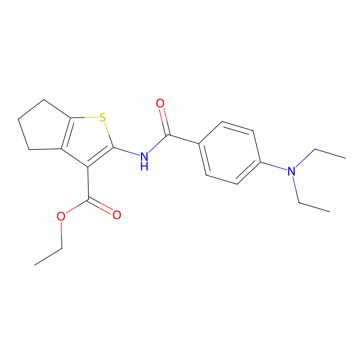 ethyl 2-(4-(diethylamino)benzamido)-5,6-dihydro-4H-cyclopenta[b]thiophene-3-carboxylate molecular structure, CAS 477493-84-8