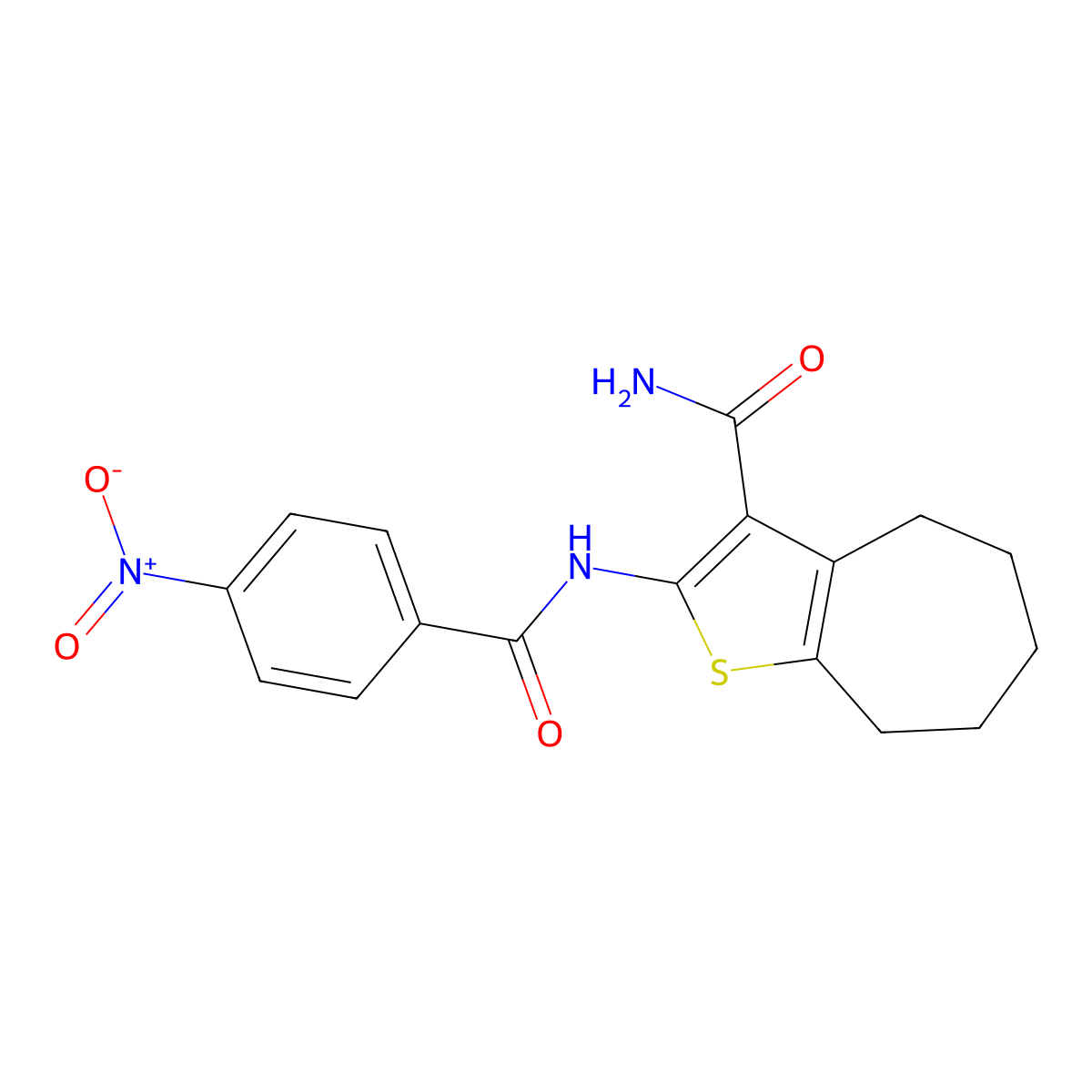 2-[(4-nitrobenzoyl)amino]-5,6,7,8-tetrahydro-4H-cyclohepta[b]thiophene-3-carboxamide molecular structure, CAS 477493-95-1