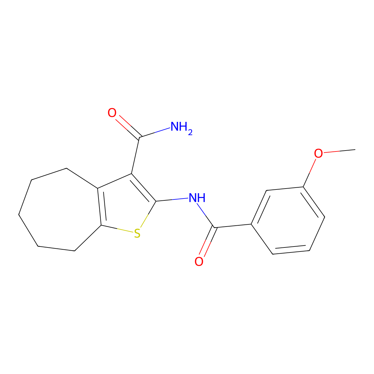 2-(3-methoxybenzamido)-5,6,7,8-tetrahydro-4H-cyclohepta[b]thiophene-3-carboxamide molecular structure, CAS 477494-03-4
