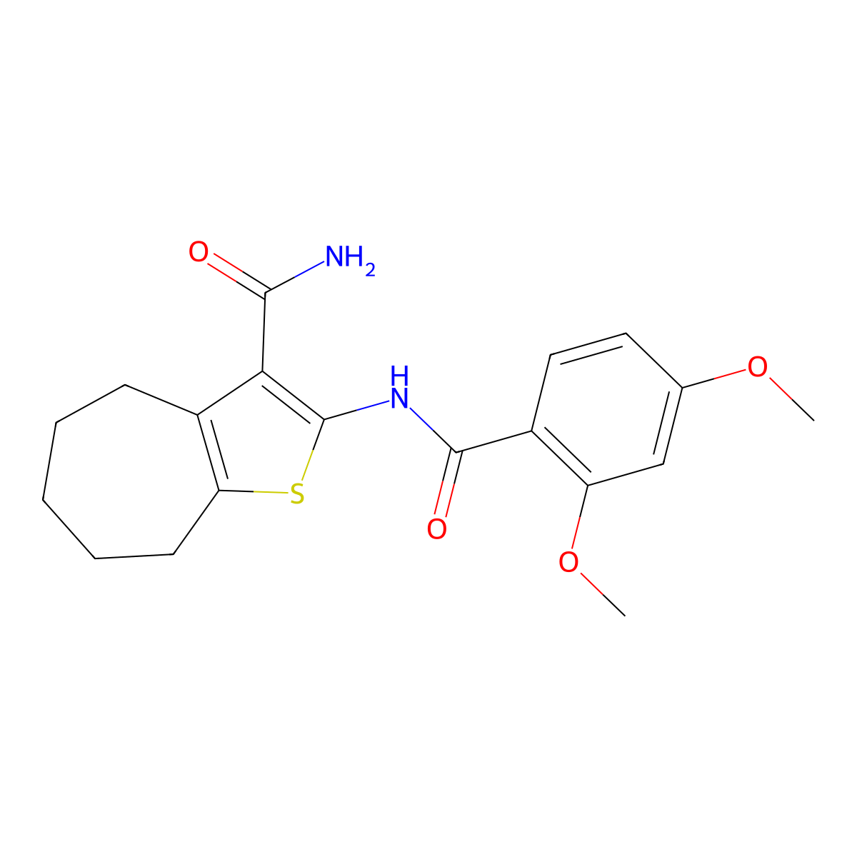 2-(2,4-dimethoxybenzamido)-5,6,7,8-tetrahydro-4H-cyclohepta[b]thiophene-3-carboxamide molecular structure, CAS 477494-05-6