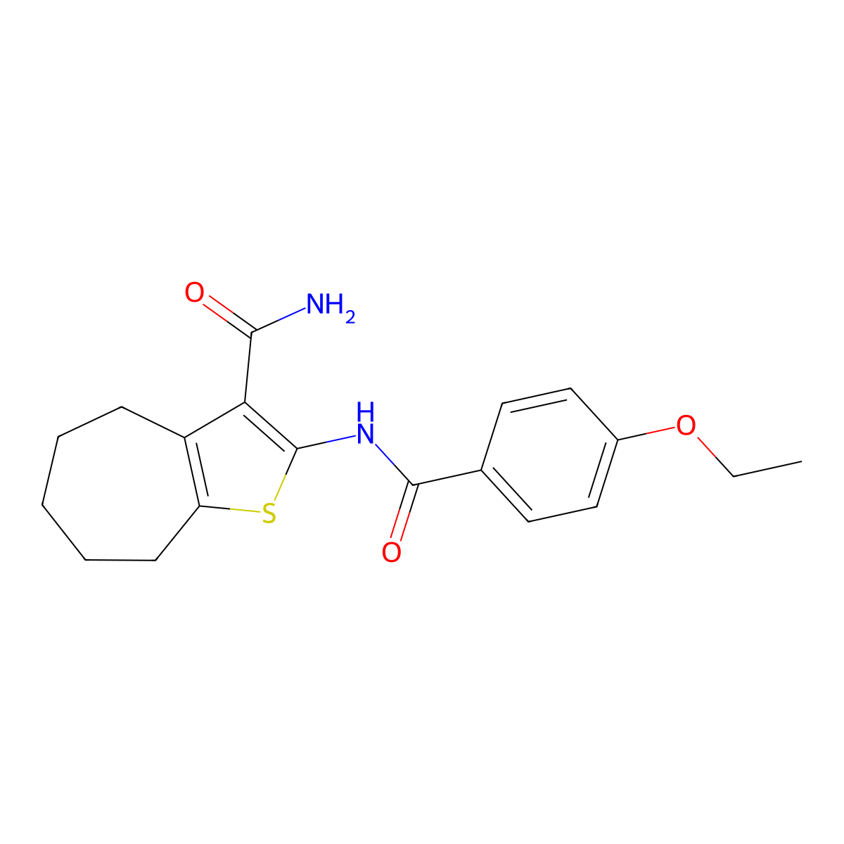 2-(4-ethoxybenzamido)-5,6,7,8-tetrahydro-4H-cyclohepta[b]thiophene-3-carboxamide molecular structure, CAS 477494-11-4
