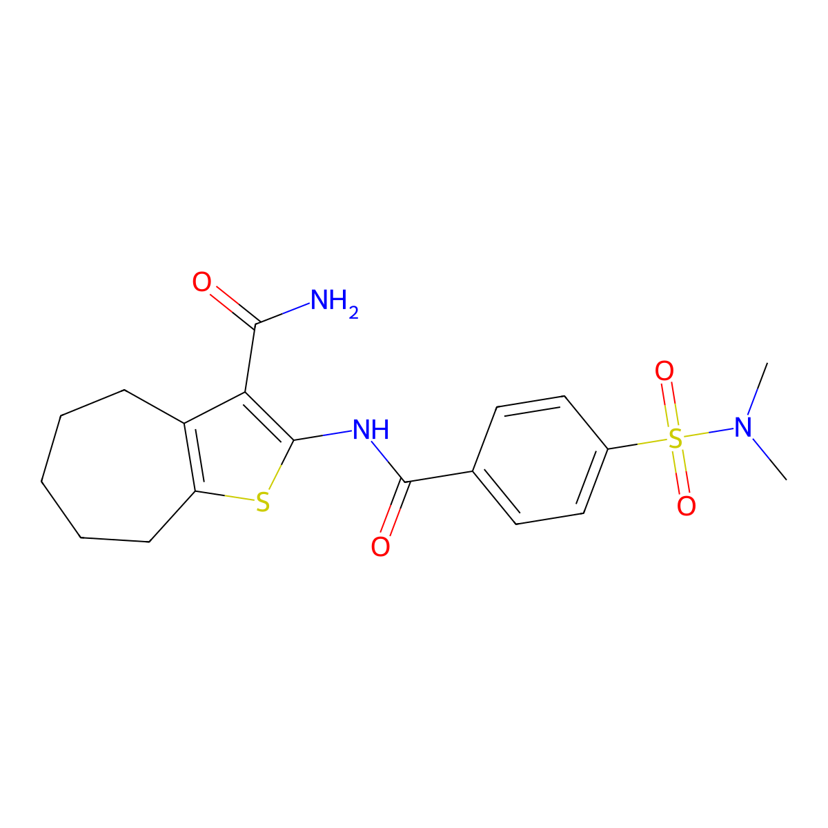 2-(4-(N,N-dimethylsulfamoyl)benzamido)-5,6,7,8-tetrahydro-4H-cyclohepta[b]thiophene-3-carboxamide molecular structure, CAS 477494-13-6