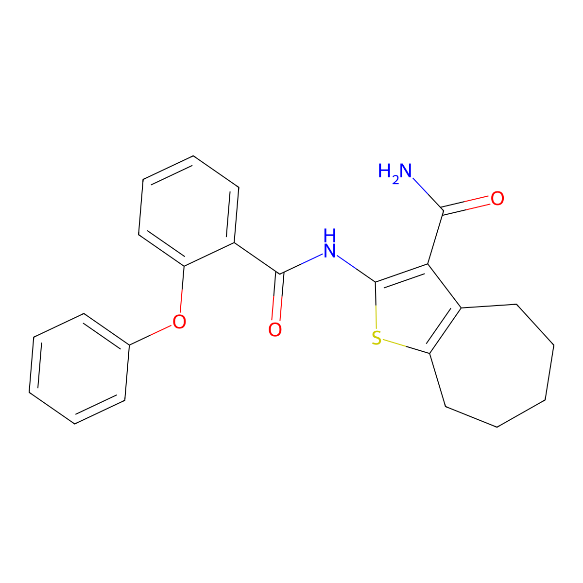 2-(2-phenoxybenzamido)-5,6,7,8-tetrahydro-4H-cyclohepta[b]thiophene-3-carboxamide molecular structure, CAS 477494-22-7