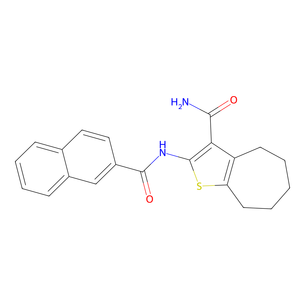 2-(2-naphthamido)-5,6,7,8-tetrahydro-4H-cyclohepta[b]thiophene-3-carboxamide molecular structure, CAS 477494-31-8