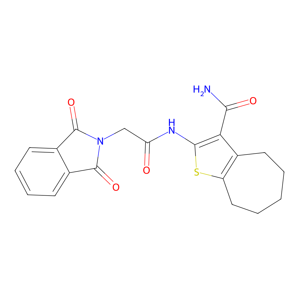 2-(2-(1,3-dioxoisoindolin-2-yl)acetamido)-5,6,7,8-tetrahydro-4H-cyclohepta[b]thiophene-3-carboxamide molecular structure, CAS 477494-47-6