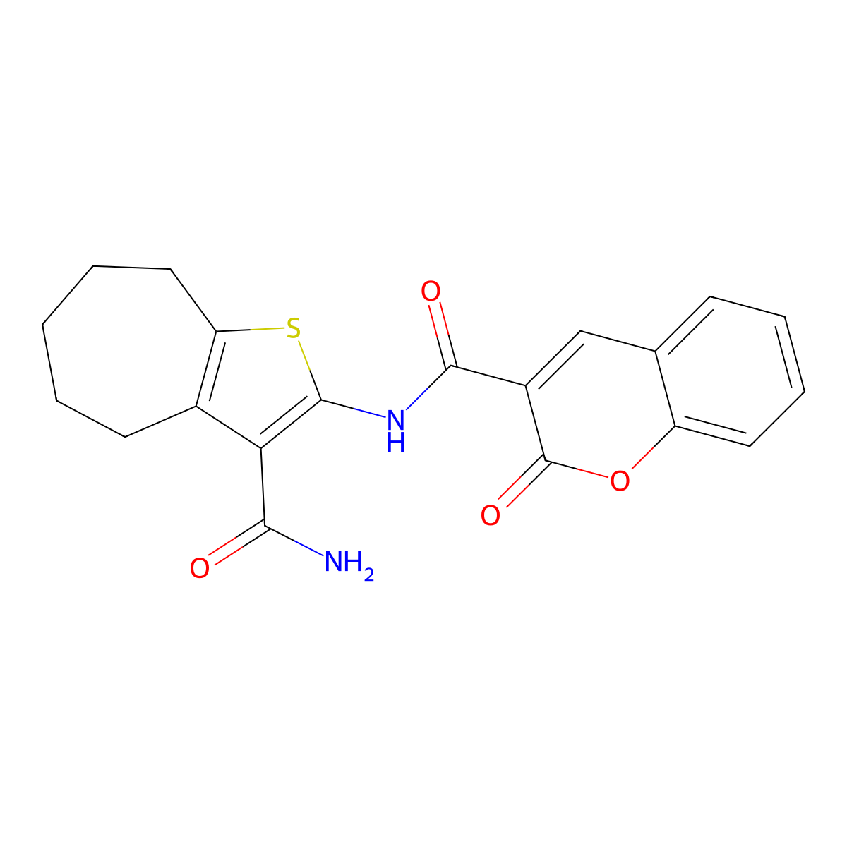 N-(3-carbamoyl-5,6,7,8-tetrahydro-4H-cyclohepta[b]thiophen-2-yl)-2-oxo-2H-chromene-3-carboxamide molecular structure, CAS 477494-49-8