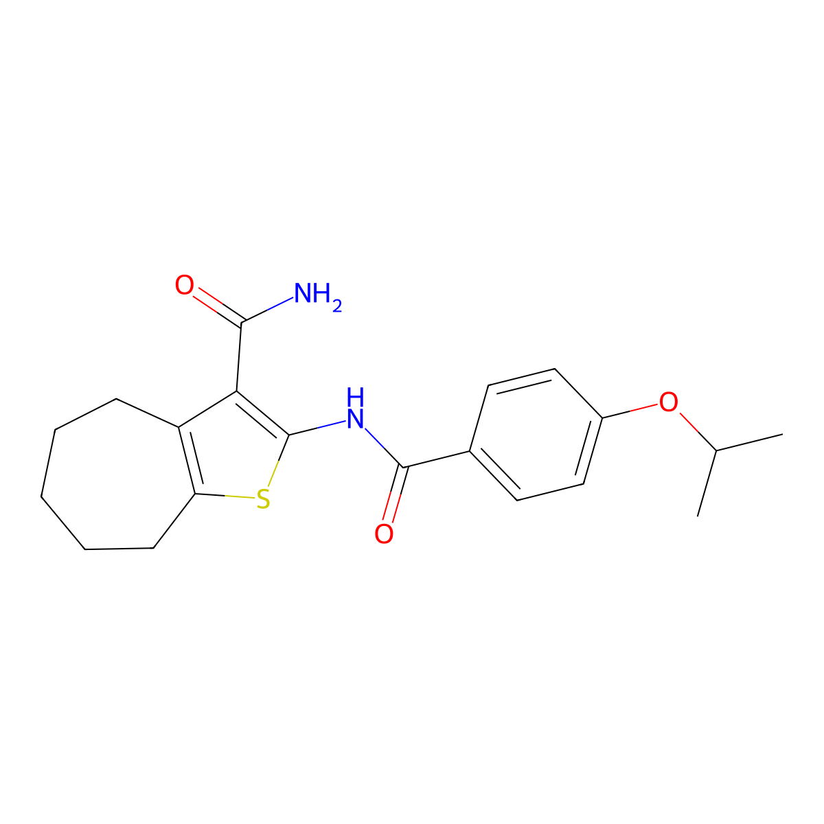 2-(4-isopropoxybenzamido)-5,6,7,8-tetrahydro-4H-cyclohepta[b]thiophene-3-carboxamide molecular structure, CAS 477494-69-2