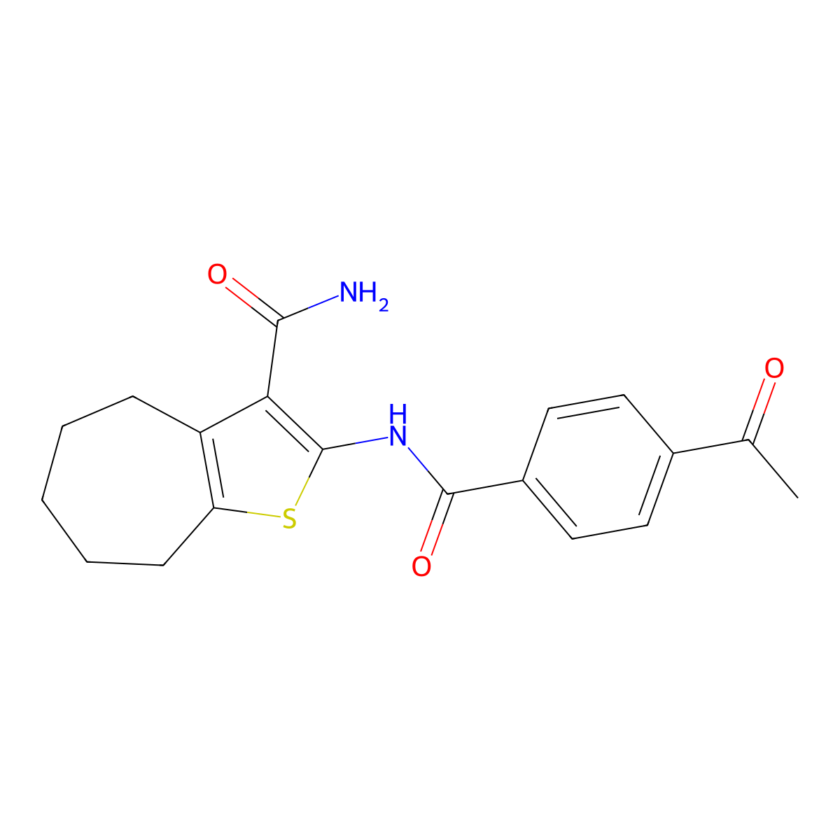 2-(4-acetylbenzamido)-5,6,7,8-tetrahydro-4H-cyclohepta[b]thiophene-3-carboxamide molecular structure, CAS 477494-71-6