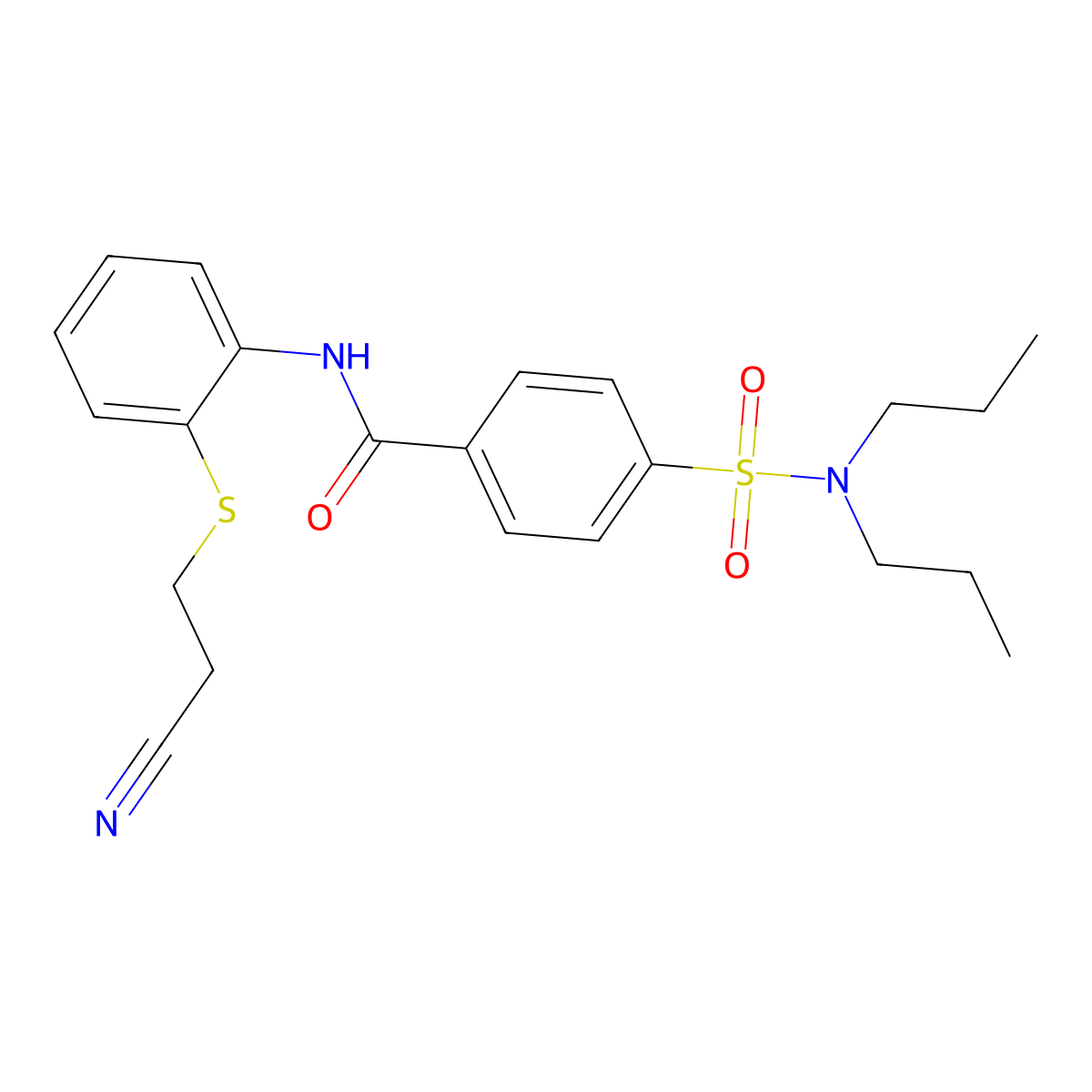 N-(2-((2-cyanoethyl)thio)phenyl)-4-(N,N-dipropylsulfamoyl)benzamide molecular structure, CAS 477497-68-0