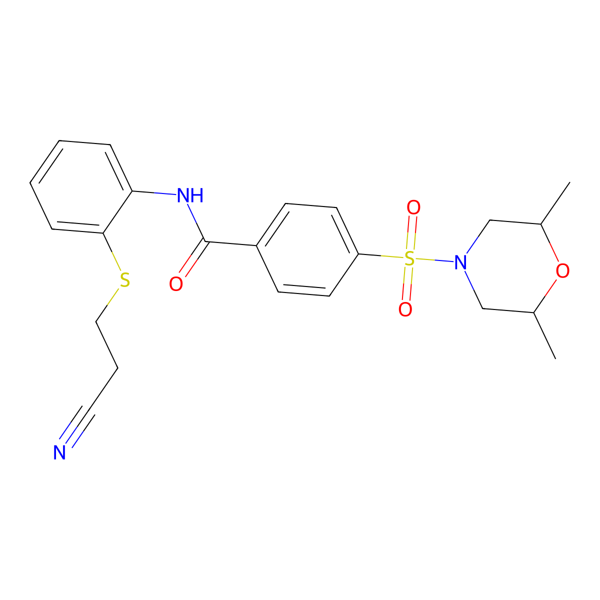 N-(2-((2-cyanoethyl)thio)phenyl)-4-((2,6-dimethylmorpholino)sulfonyl)benzamide molecular structure, CAS 477497-91-9