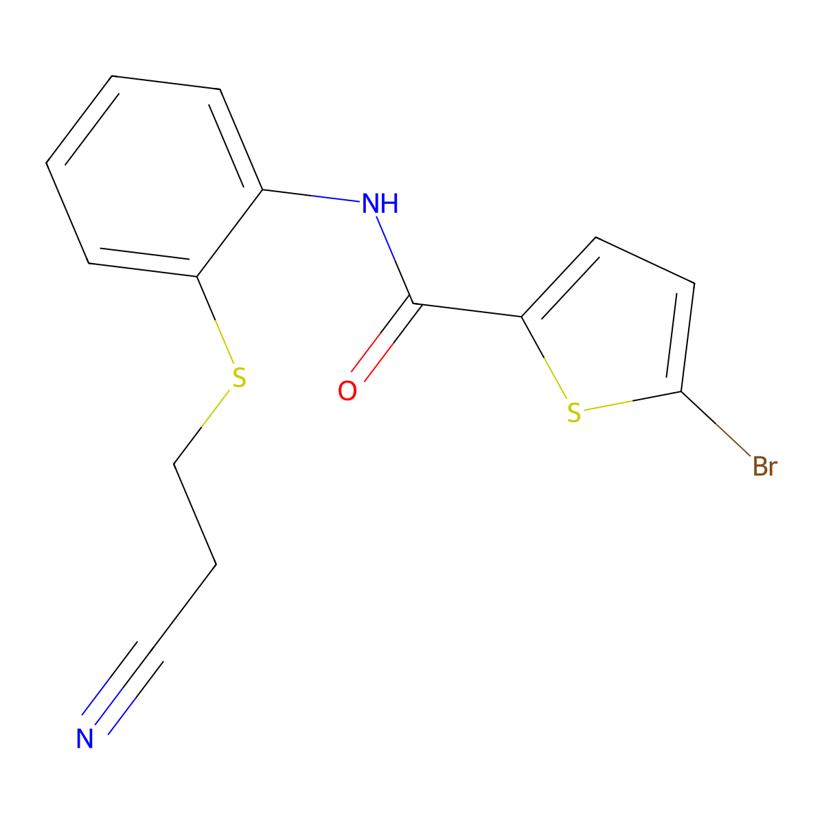 5-bromo-N-(2-((2-cyanoethyl)thio)phenyl)thiophene-2-carboxamide molecular structure, CAS 477498-02-5