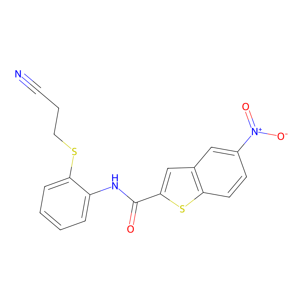 N-(2-((2-cyanoethyl)thio)phenyl)-5-nitrobenzo[b]thiophene-2-carboxamide molecular structure, CAS 477498-08-1