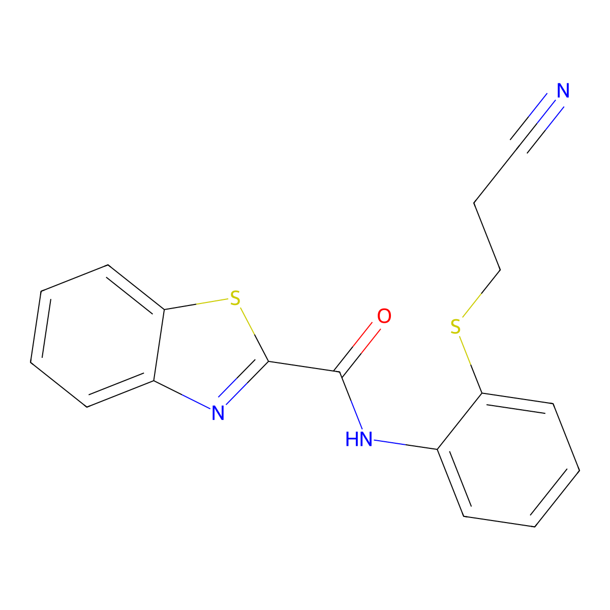 N-(2-((2-cyanoethyl)thio)phenyl)benzo[d]thiazole-2-carboxamide molecular structure, CAS 477498-24-1