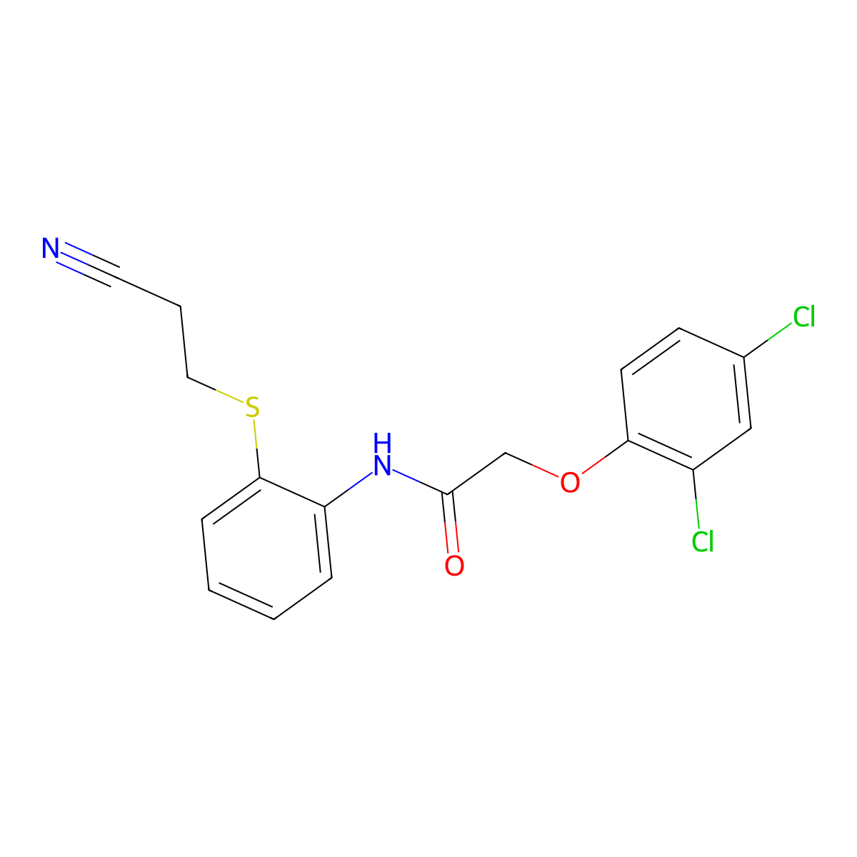 N-(2-((2-cyanoethyl)thio)phenyl)-2-(2,4-dichlorophenoxy)acetamide molecular structure, CAS 477498-30-9